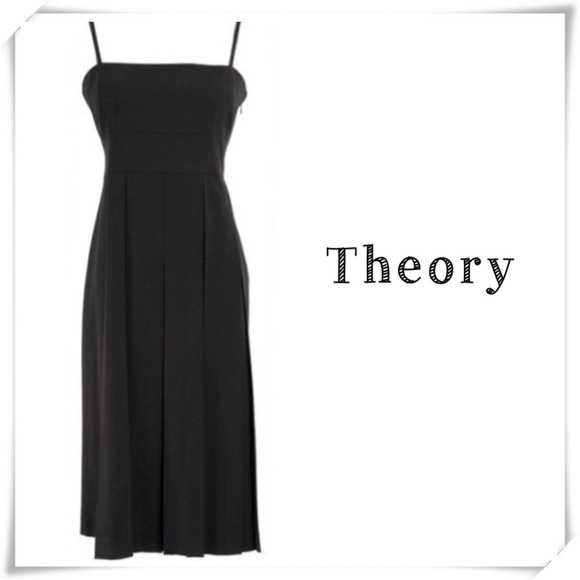 THEORY Wool Strap Shoulder Pleated Midi Dress In Black Style: Raquel - Picture 1 of 9